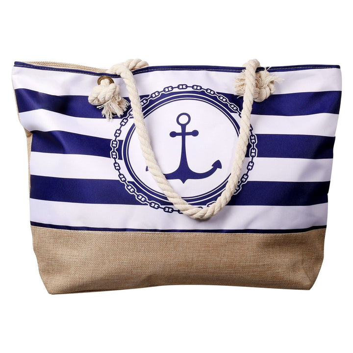 Strandtasche Anker Navy – maritime Schultertasche in Blau Weiß mit Streifen und Ankermotiv