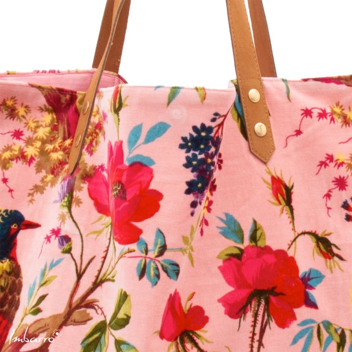 Shopper Tasche Dusty Pink – edle Samttasche mit floralem Vogelmotiv in Rosa
