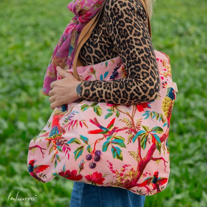 Shopper Tasche Dusty Pink – edle Samttasche mit floralem Vogelmotiv in Rosa
