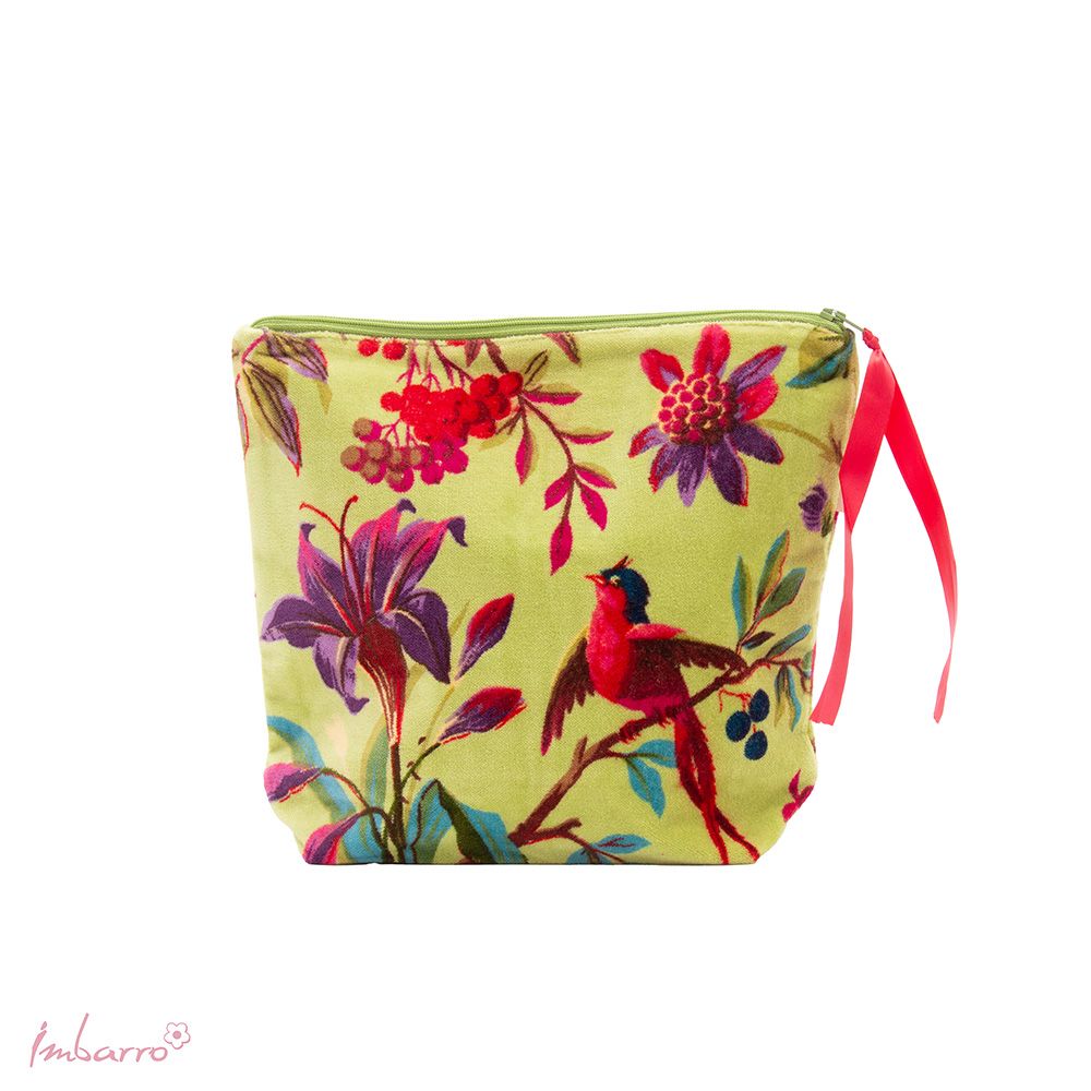 Kosmetiktasche Blossom – stilvolle Samttasche mit floralem Vogelmotiv in 9 Farben