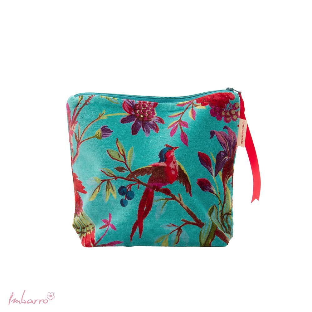 Kosmetiktasche Blossom – stilvolle Samttasche mit floralem Vogelmotiv in 9 Farben