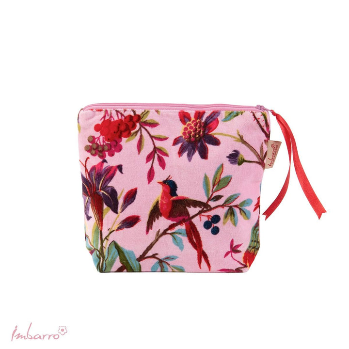 Kosmetiktasche Blossom – stilvolle Samttasche mit floralem Vogelmotiv in 9 Farben