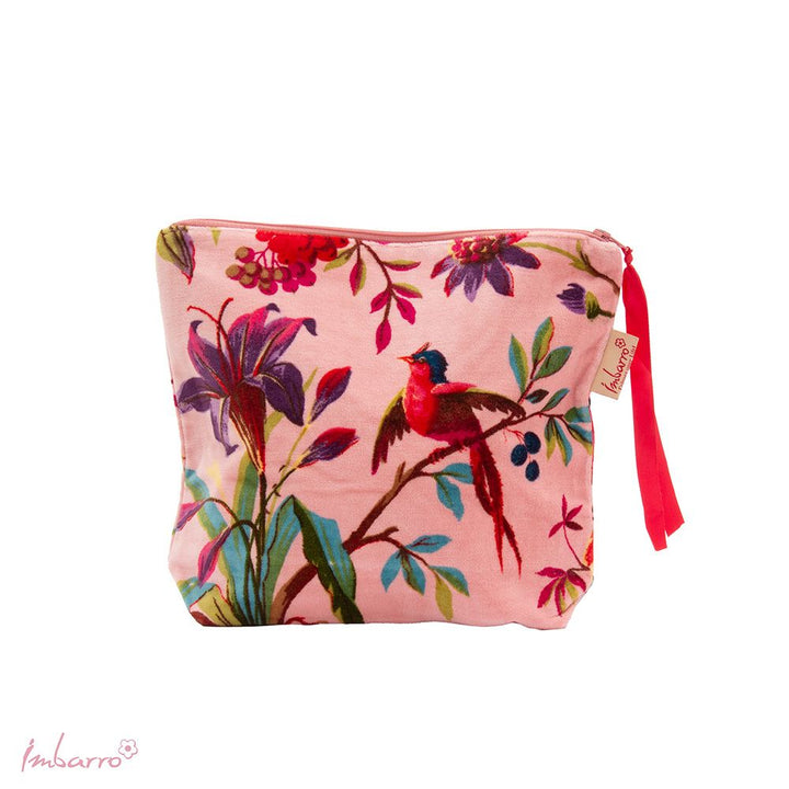Kosmetiktasche Blossom – stilvolle Samttasche mit floralem Vogelmotiv in 9 Farben