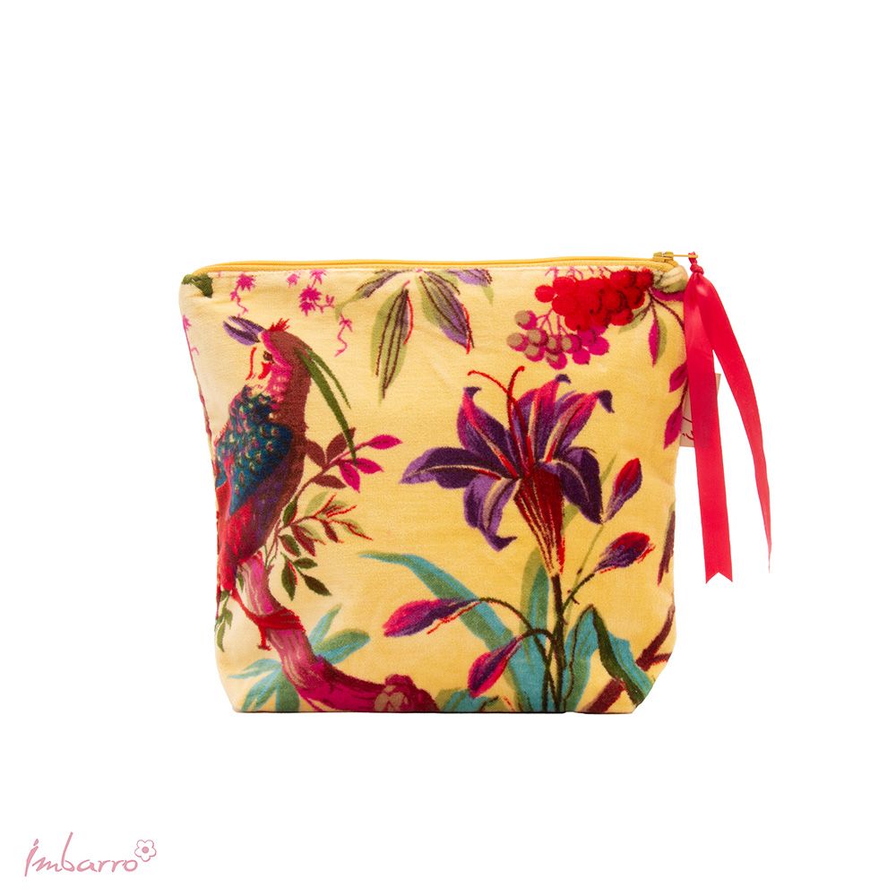Kosmetiktasche Blossom – stilvolle Samttasche mit floralem Vogelmotiv in 9 Farben