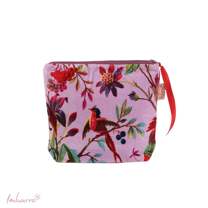 Kosmetiktasche Blossom – stilvolle Samttasche mit floralem Vogelmotiv in 9 Farben