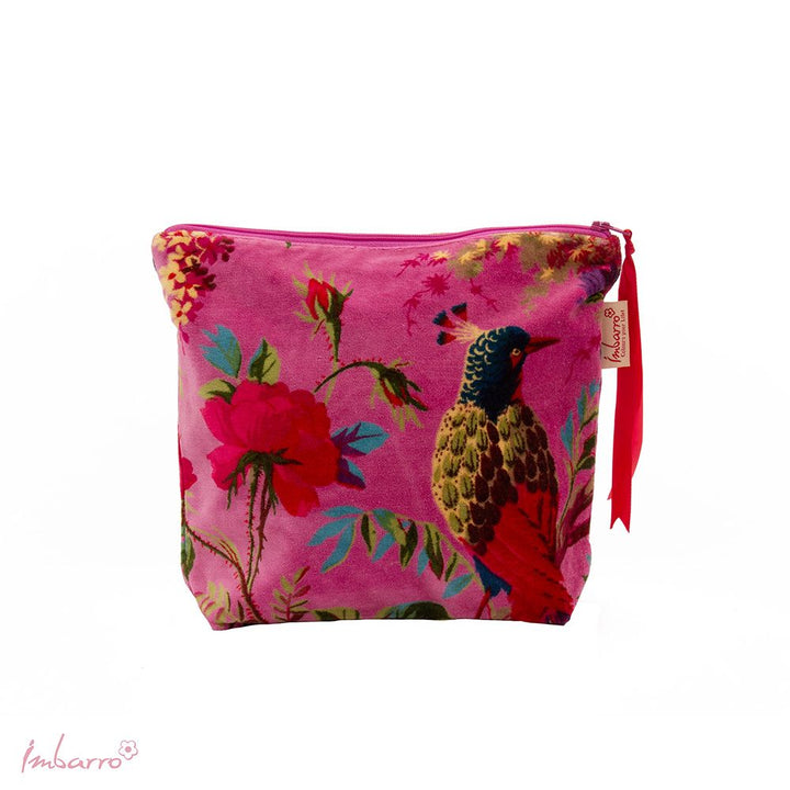 Kosmetiktasche Blossom – stilvolle Samttasche mit floralem Vogelmotiv in 9 Farben