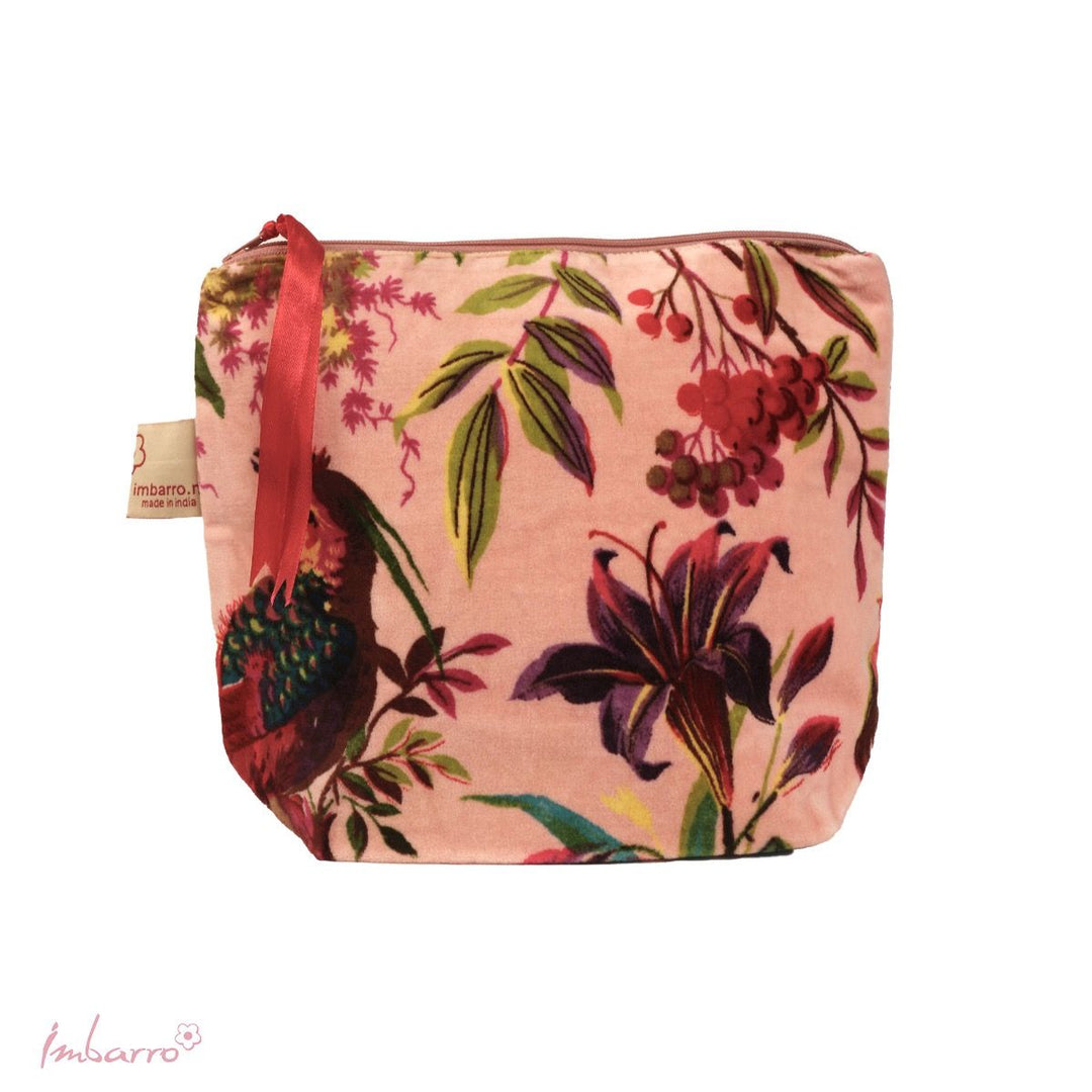 Kosmetiktasche Blossom – stilvolle Samttasche mit floralem Vogelmotiv in 9 Farben