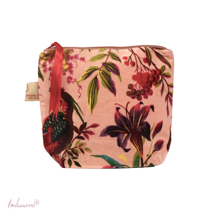 Kosmetiktasche Blossom – stilvolle Samttasche mit floralem Vogelmotiv in 9 Farben