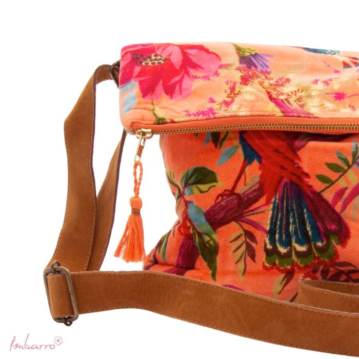 Umhängetasche Blossom – elegante Samttasche mit floralem Design in Orange