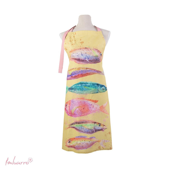Küchenschürze Fisch Gelb – farbenfrohe Schürze aus Baumwolle mit maritimem Design