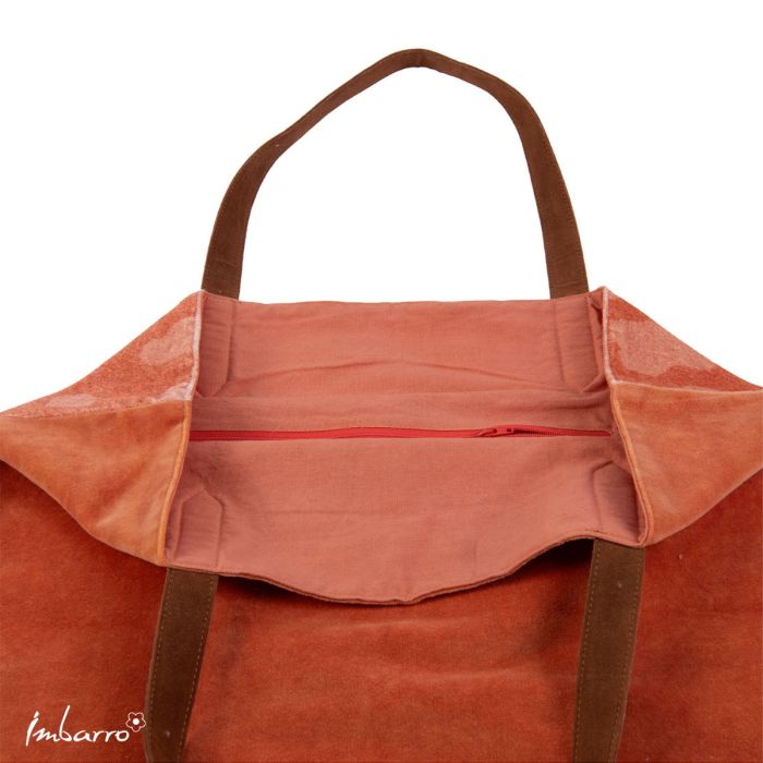 Shopper Tasche Marienkäfer – stilvolle Samttasche mit kunstvollem Tiermotiv in Orange