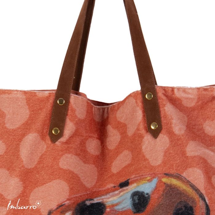Shopper Tasche Marienkäfer – stilvolle Samttasche mit kunstvollem Tiermotiv in Orange