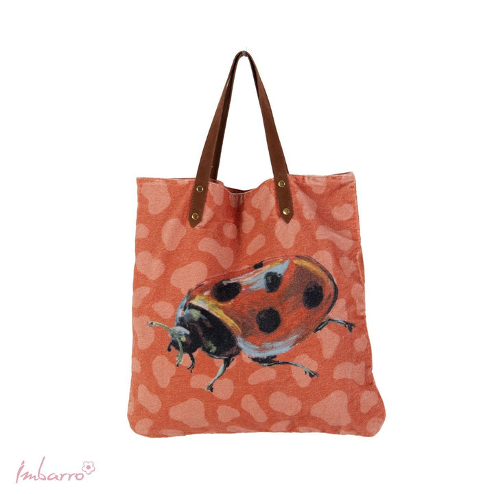 Shopper Tasche Marienkäfer – stilvolle Samttasche mit kunstvollem Tiermotiv in Orange