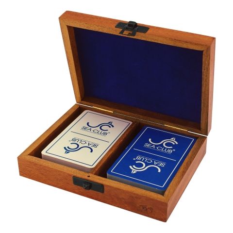 Spielkarten Box doppelt aus Akazienholz – Kartenbox mit Lasergravur für zwei Kartenspiele