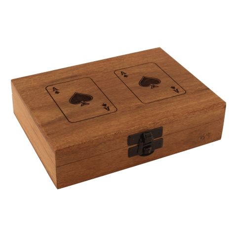 Spielkarten Box doppelt aus Akazienholz – Kartenbox mit Lasergravur für zwei Kartenspiele