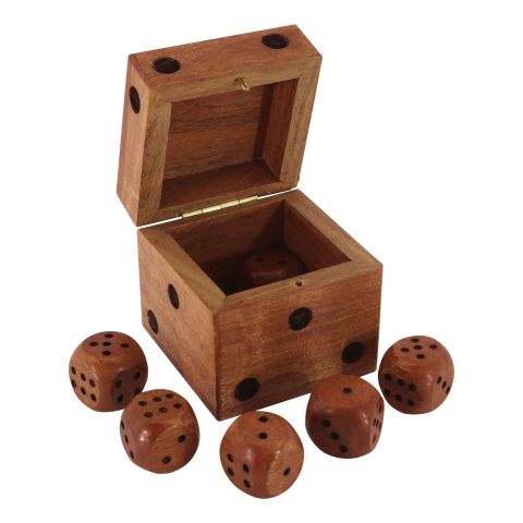Würfel Box aus Akazienholz mit 6 Würfeln – dekorative Würfelbox mit Lasergravur