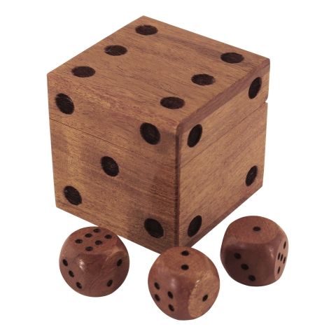 Würfel Box aus Akazienholz mit 6 Würfeln – dekorative Würfelbox mit Lasergravur