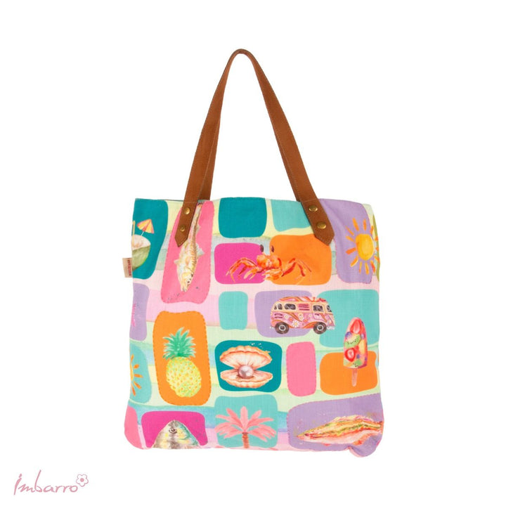 Shopper Tasche Summer Vibes – kompakte Baumwolltasche mit maritimem Design in Multicolor