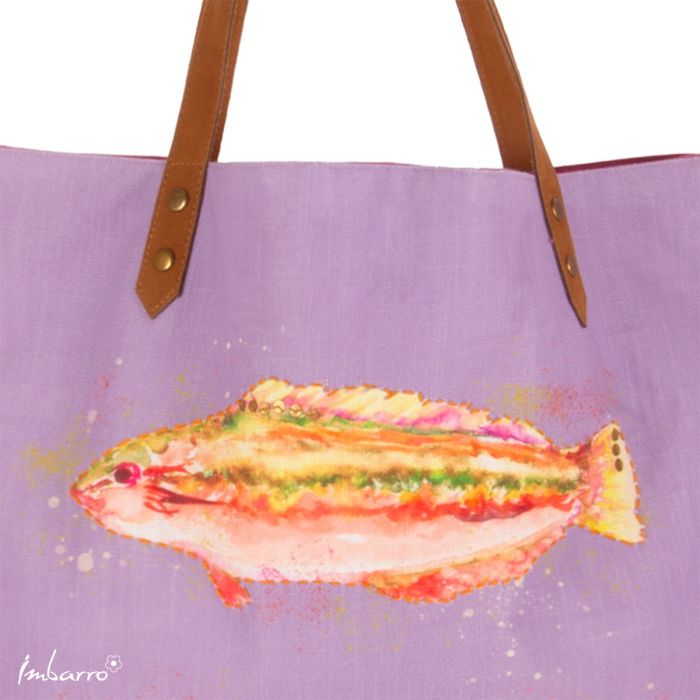 Shopper Tasche Fish – maritime Baumwolltasche mit Fischmotiv in Lila Multicolor