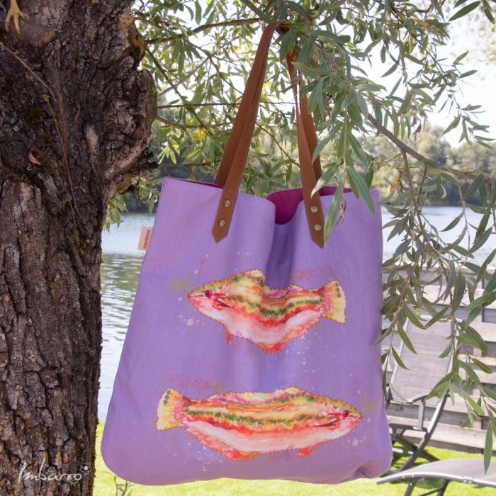Shopper Tasche Fish – maritime Baumwolltasche mit Fischmotiv in Lila Multicolor