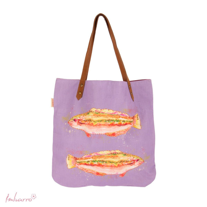 Shopper Tasche Fish – maritime Baumwolltasche mit Fischmotiv in Lila Multicolor