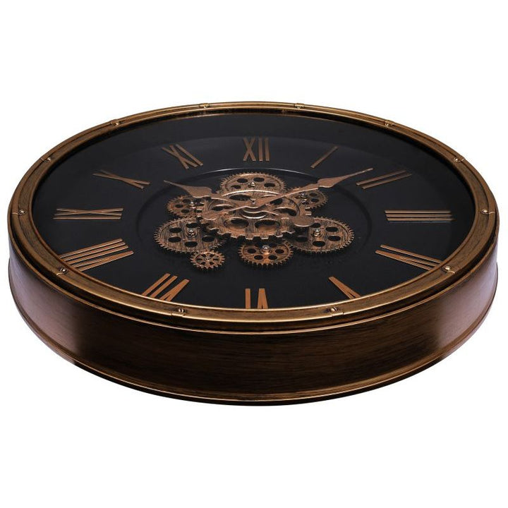 Skelett Wanduhr Industrial Vintage XL – große Design Wanduhr mit Zahnrad Optik in Roségold und Schwarz