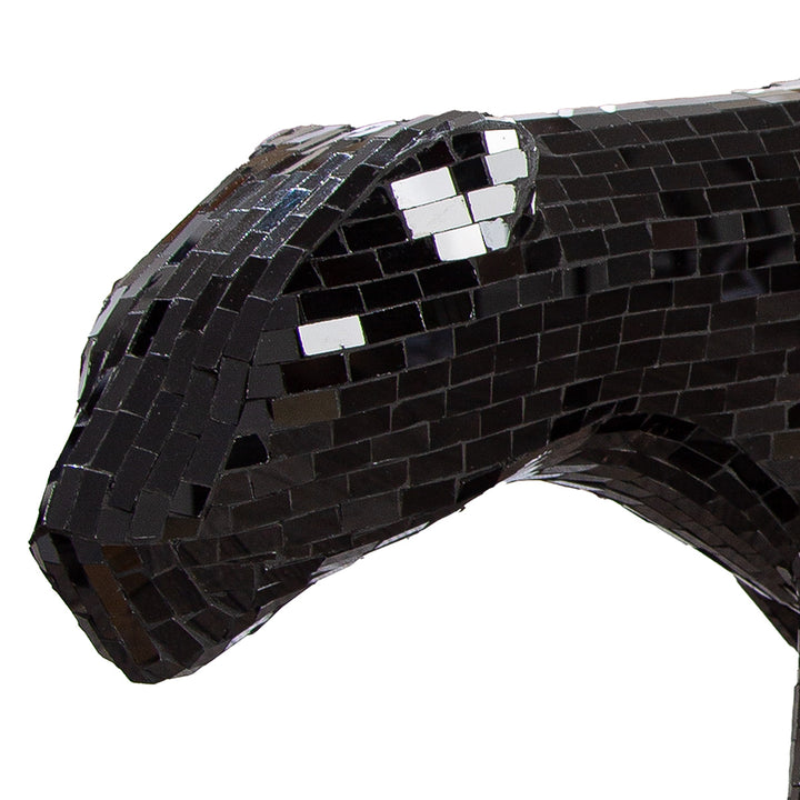 Figur Panther Black Disco – exklusive Design Skulptur aus Fiberglas und Spiegelglas in Schwarz