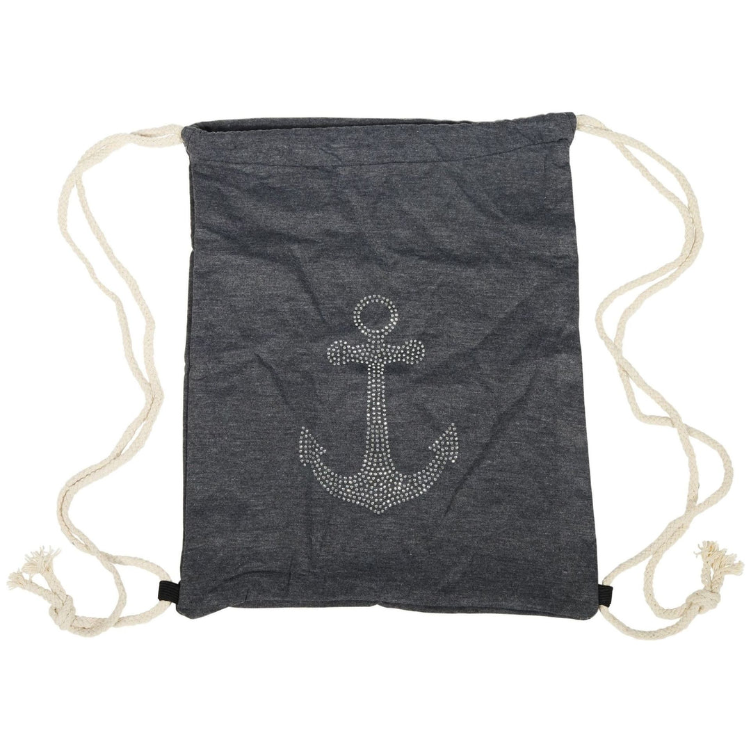 Turnbeutel Anker Strass – maritimer Rucksackbeutel aus Textil mit funkelndem Ankermotiv in 3 Farben