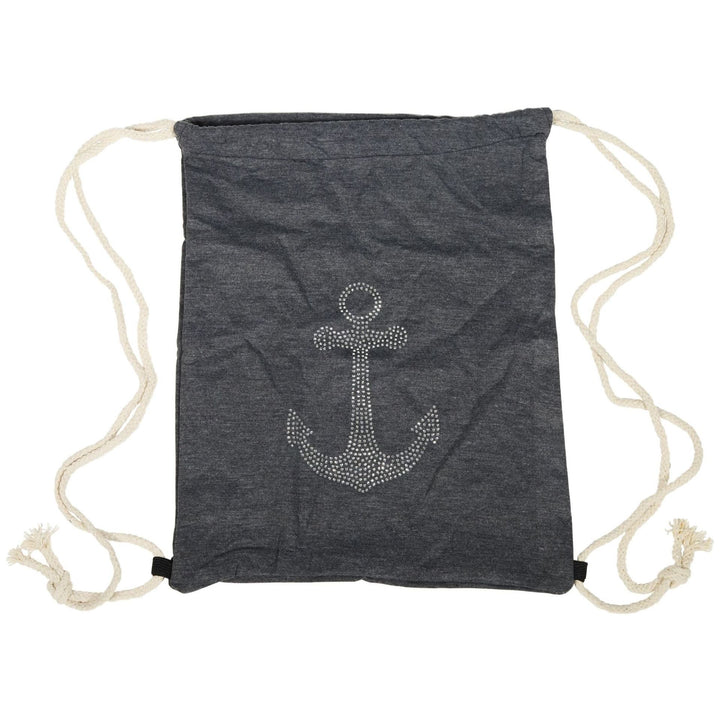 Turnbeutel Anker Strass – maritimer Rucksackbeutel aus Textil mit funkelndem Ankermotiv in 3 Farben