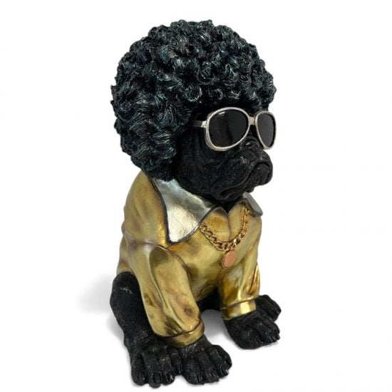 Hund Afrolook Schwarz – stylische Dekofigur aus Kunstharz
