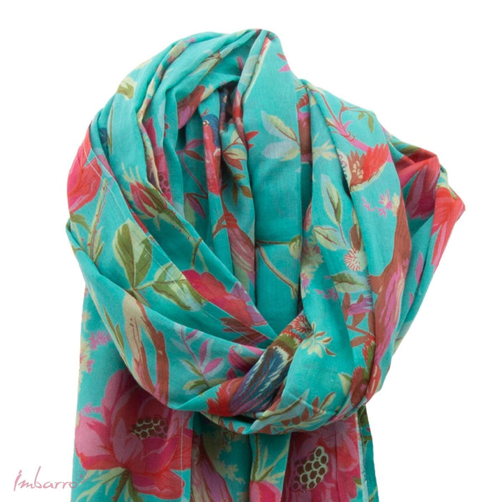 Schal Cotton Voile Azure – eleganter Baumwollschal im floralen Paradise Design