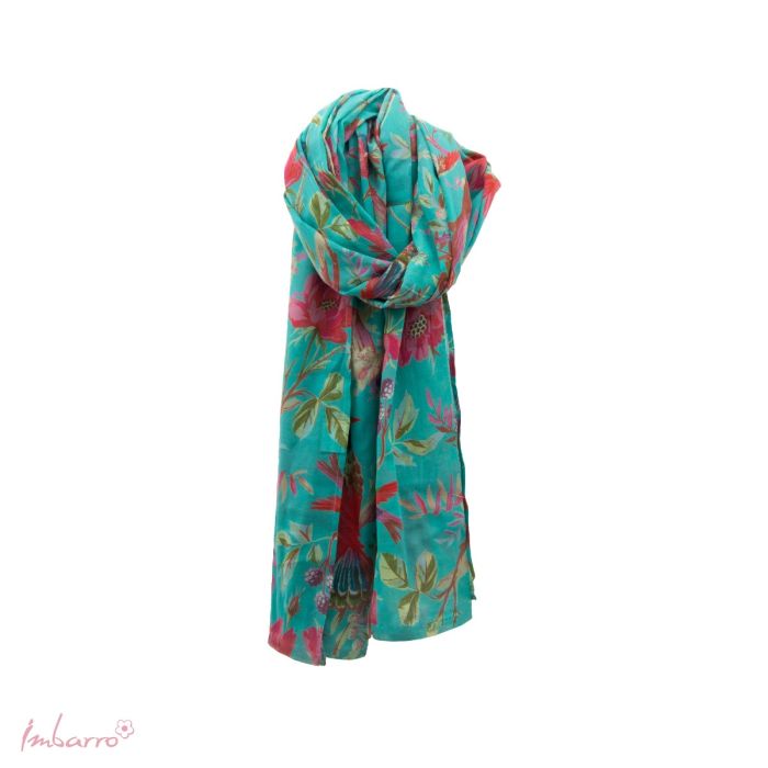 Schal Cotton Voile Azure – eleganter Baumwollschal im floralen Paradise Design