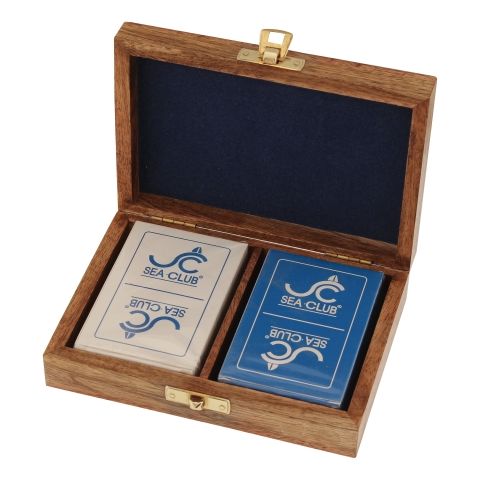 Spielkarten Box doppelt – edle Aufbewahrung aus Mango Holz mit Messing Details