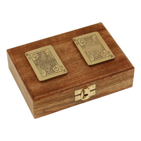 Spielkarten Box doppelt – edle Aufbewahrung aus Mango Holz mit Messing Details