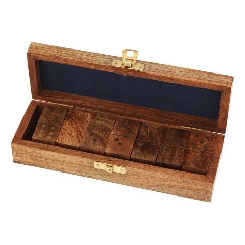 Domino Spiel in edler Mango Holz Box mit Messingdetails
