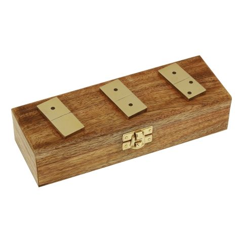 Domino Spiel in edler Mango Holz Box mit Messingdetails