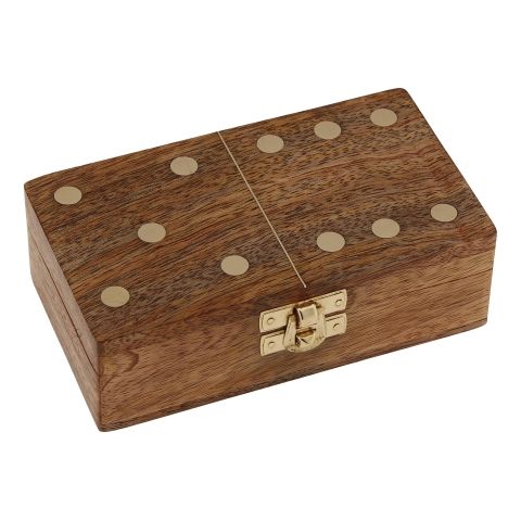 Domino Spiel in Mango Holz Box mit Messingdetails – klassisches Domino Set