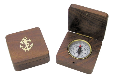 Kompass in Holzklappbox – maritimer Messing Kompass in edler Geschenkbox