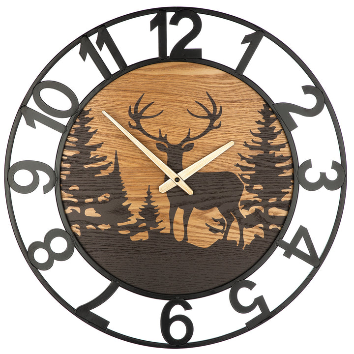 Wanduhr Waldesruh – dekorative Wanduhr mit Hirschmotiv in Natur und Schwarz