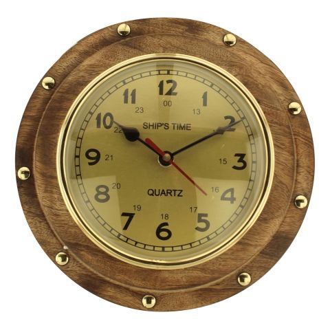 Maritime Bullaugen Uhr – nautische Wanduhr aus Holz und Messing
