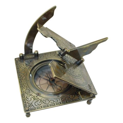 Sonnenuhr Kompass – dekoratives Messing Instrument im antiken Vintage Stil