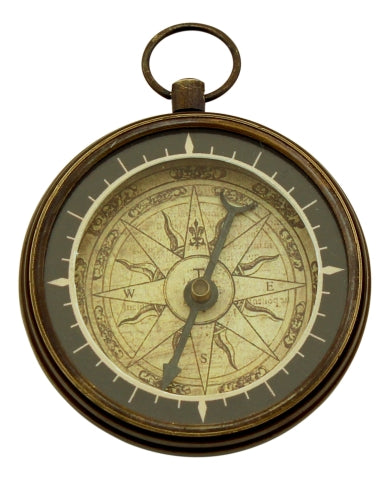 Kompass Antik mit Ring – flacher Messing Kompass im maritimen Vintage Stil