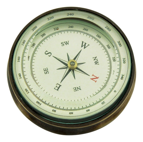 Kompass Antik mit Glas – dekorativer Messing Kompass im klassischen Vintage Stil