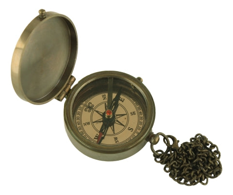 Kompass mit Deckel und Kette – antiker Messing Kompass im maritimen Stil