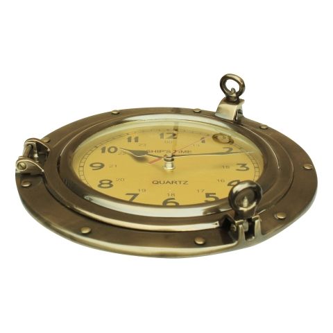 Maritime Bullaugenuhr Antik – Wanduhr aus Messing mit Quartzwerk