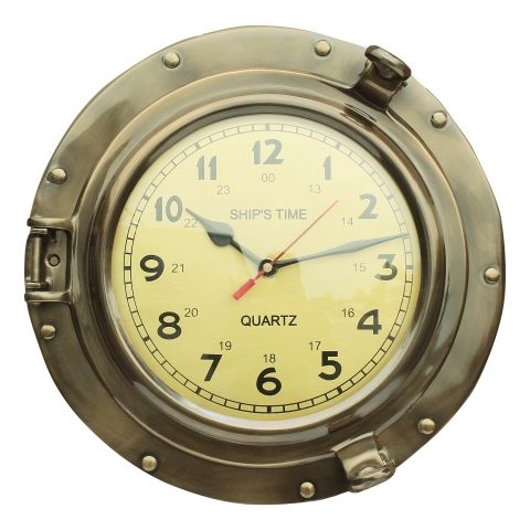 Maritime Bullaugenuhr Antik – Wanduhr aus Messing mit Quartzwerk