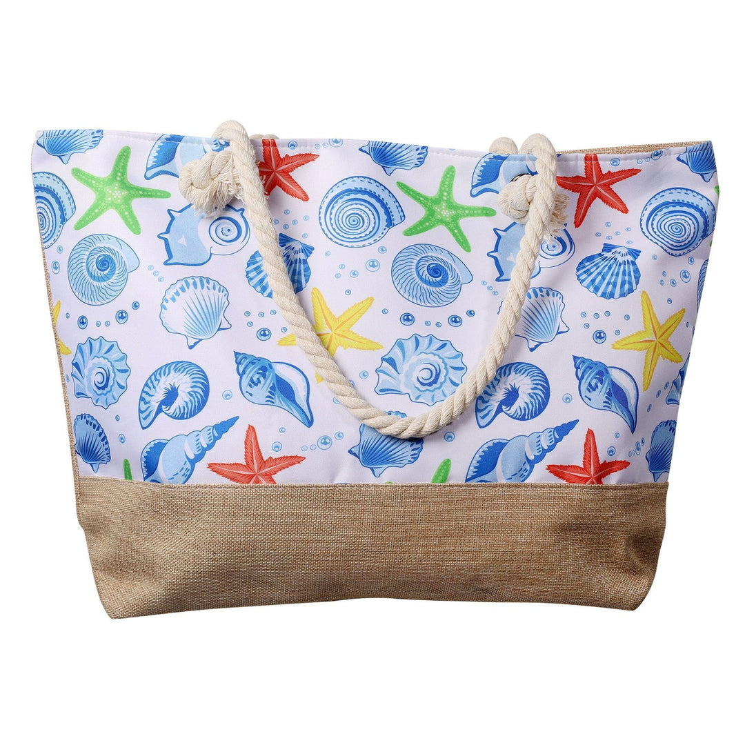Strandtasche Ocean Life – maritime Schultertasche mit bunten Muschel und Seestern Motiven