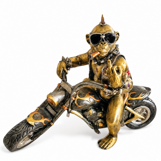 Affe auf Motorrad aus Kunstharz – originelle Dekofigur im Biker Stil