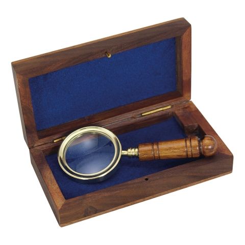 Lupe mit Holzgriff – maritime Handlupe aus Holz und Messing in Holzbox
