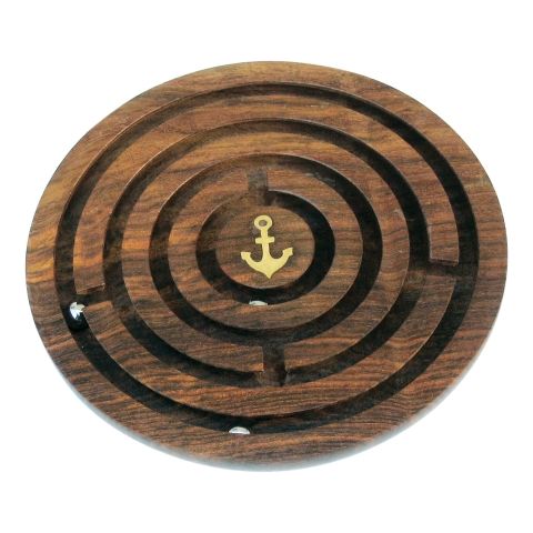 Labyrinth Spiel – klassisches Geschicklichkeitsspiel aus Holz mit maritimem Akzent